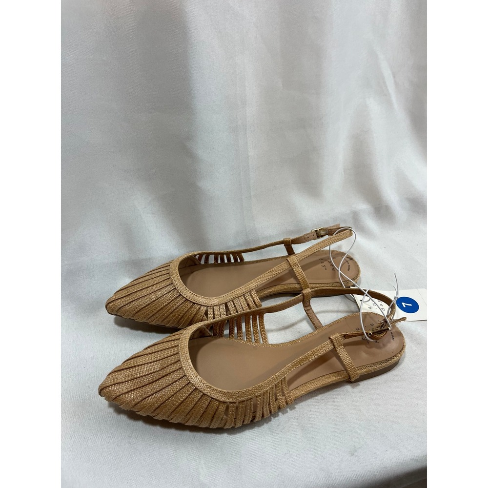 A New Day Womens Tan Woven Pointed Toe Slingback Flat Sandals Memory Foam Size 7